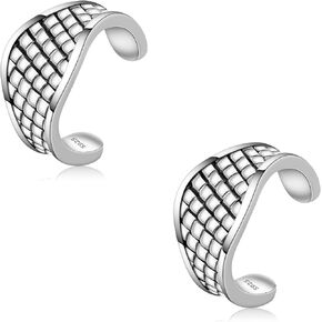 CHIC & ARTSY Sterling Silver Ear Cuff Earrings - Hypoallergenic, Simple Line, Adjustable No Piercing Clip Ons for Women