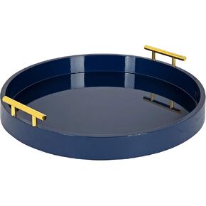 Kate and Laurel Lipton Modern Round Tray, 18" Diameter, Navy Blue and Gold, Decorative Accent Tray for Storage and Display