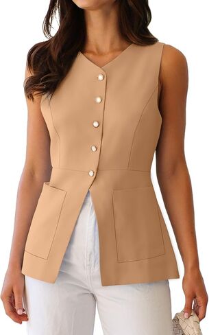 Summer Blazer Suit Vest for Women Business Casual Sleeveless Button Down V Neck Tops Trendy 2025 Waistcoat in Saudi Arabia