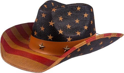 Evankin American Flag Hat, USA Western Cowboy Hat on July 4th, Straw Weaving Star,Summer Sunhat for Men and Women in Saudi Arabia