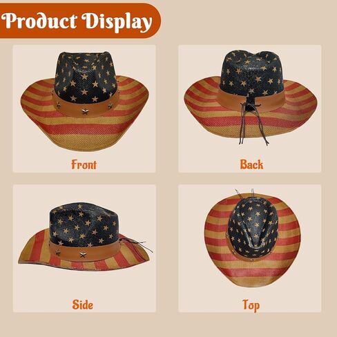 Evankin American Flag Hat, USA Western Cowboy Hat on July 4th, Straw Weaving Star,Summer Sunhat for Men and Women in Saudi Arabia