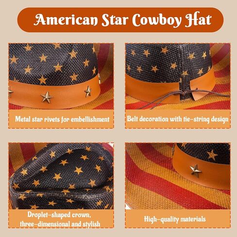 Evankin American Flag Hat, USA Western Cowboy Hat on July 4th, Straw Weaving Star,Summer Sunhat for Men and Women in Saudi Arabia