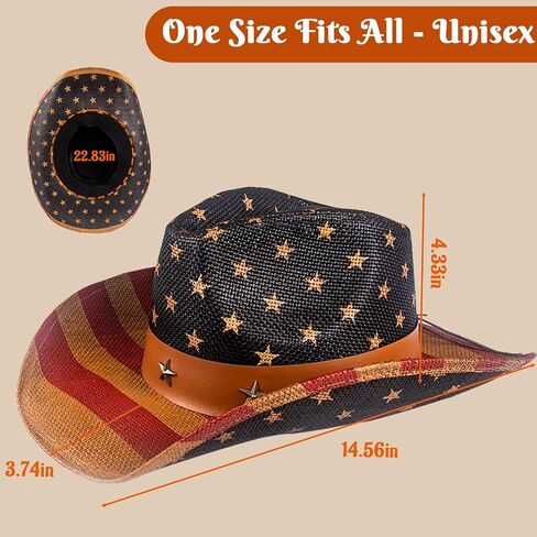 Evankin American Flag Hat, USA Western Cowboy Hat on July 4th, Straw Weaving Star,Summer Sunhat for Men and Women in Saudi Arabia