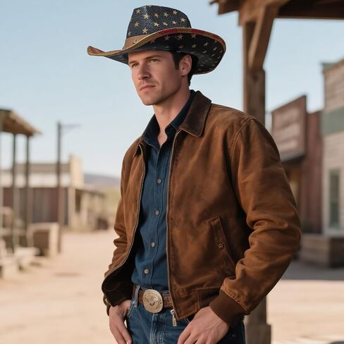 Evankin American Flag Hat, USA Western Cowboy Hat on July 4th, Straw Weaving Star,Summer Sunhat for Men and Women in Saudi Arabia
