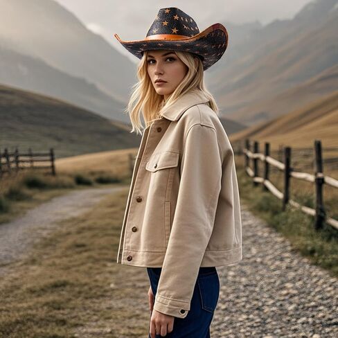 Evankin American Flag Hat, USA Western Cowboy Hat on July 4th, Straw Weaving Star,Summer Sunhat for Men and Women in Saudi Arabia