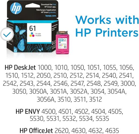 HP 61 | خرطوشة حبر | تعمل مع HP Deskjet 1000 1500 2050 2500 3000 3500 Series HP ENVY 4500 5500 Series | HP Officejet 2600 4600 Series | ثلاثية الألوان | CH562WN in Kuwait