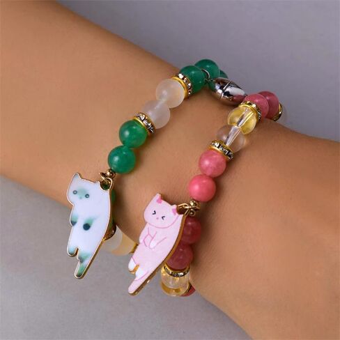 2pcs زوجين من أساور الصداقة اللطيفة كاوي كاواي كات كاتو حيوان متطابق مع أساور y2k cat cat cat class beaded sed bracelet للنساء للرجال علاقة مجوهرات المجوهرات in Kuwait