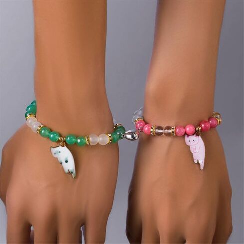 2pcs زوجين من أساور الصداقة اللطيفة كاوي كاواي كات كاتو حيوان متطابق مع أساور y2k cat cat cat class beaded sed bracelet للنساء للرجال علاقة مجوهرات المجوهرات in Kuwait
