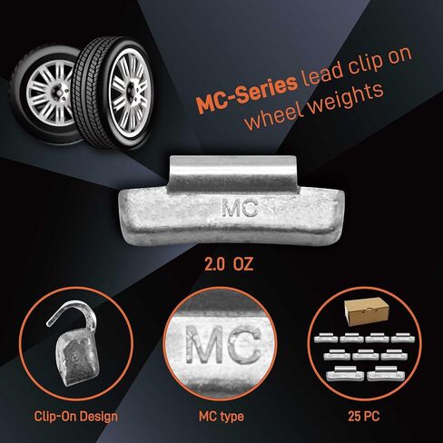MC-Series Lead Clip on Wheel Weights Assortment, Accurate Tolerances, 0.50 oz, 50 Pcs/Box, Suitable for Full-Size Pickups, SUVs, Vans, and Passenger Cars in Saudi Arabia