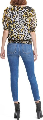 Calvin Klein Women's Printed Short Sleeve V Neck Blouse with Smocking in Saudi Arabia