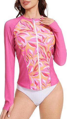 حارس متماسك للنساء سستة طويلة الأكمام ملابس السباحة التغطية الكاملة قميص سباحة القميص Rashguard قمم الأشعة فوق البنفسجية للأشعة فوق البنفسجية للسيدات in Kuwait