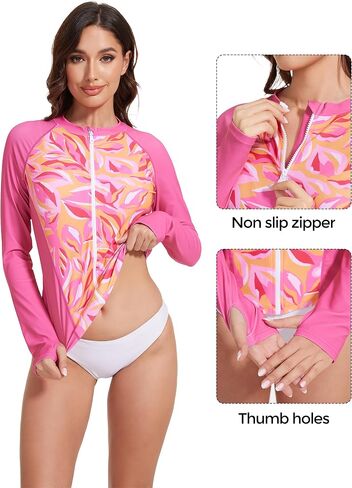حارس متماسك للنساء سستة طويلة الأكمام ملابس السباحة التغطية الكاملة قميص سباحة القميص Rashguard قمم الأشعة فوق البنفسجية للأشعة فوق البنفسجية للسيدات in Kuwait