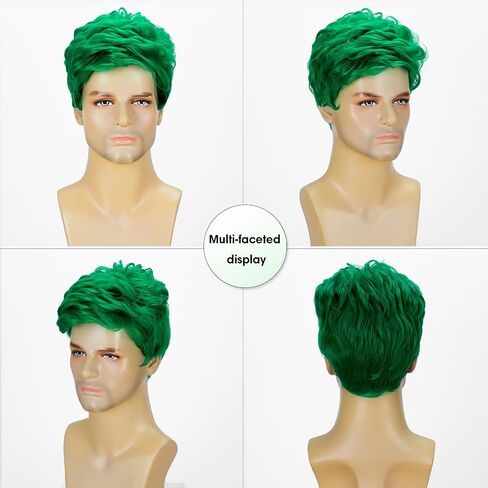 DDHAIR Short Green Wig Men, Natural Wavy Textured Synthetic Heat Resistant Hair for Mens Cosplay Halloween (Green) in Saudi Arabia
