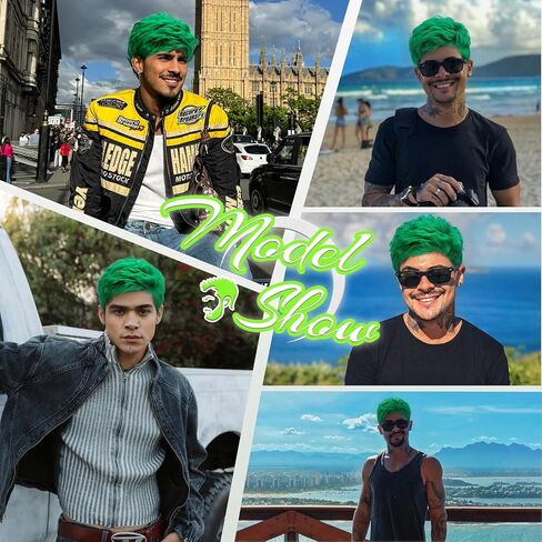 DDHAIR Short Green Wig Men, Natural Wavy Textured Synthetic Heat Resistant Hair for Mens Cosplay Halloween (Green) in Saudi Arabia