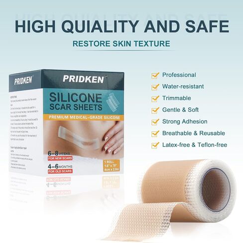 Silicone Scar Sheets for face, Silicone Scar Tape, Removal Strips for Surgical Scars 1.5" x 79" Medical Grade Silicone Scar Tape for C-Section, Tummy Tuck, Keloid (1 Roll 1.5" x 79") in Saudi Arabia