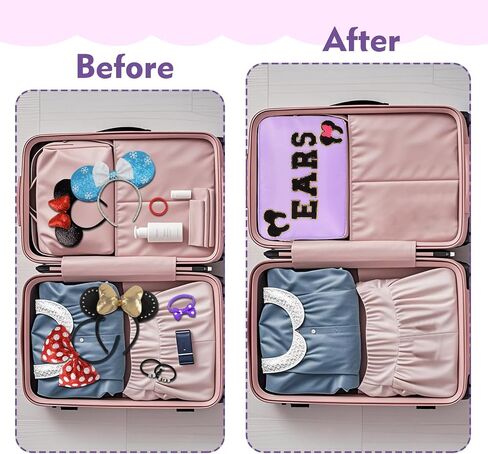 Mouse Ears Bag Travel Case Hair Accessories Organizer Bow Mouse Ears Headbands Holder Storage Nylon Large Chenille Letter Makeup Bag Park Travel Essentials Gifts for Women in Saudi Arabia