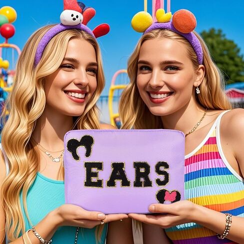Mouse Ears Bag Travel Case Hair Accessories Organizer Bow Mouse Ears Headbands Holder Storage Nylon Large Chenille Letter Makeup Bag Park Travel Essentials Gifts for Women in Saudi Arabia