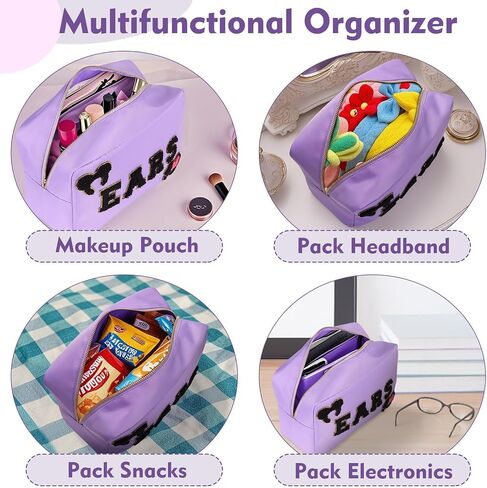 Mouse Ears Bag Travel Case Hair Accessories Organizer Bow Mouse Ears Headbands Holder Storage Nylon Large Chenille Letter Makeup Bag Park Travel Essentials Gifts for Women in Saudi Arabia