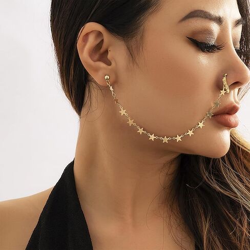 Punk Nose Ring to Ear Non Piercing Tiny Star Fake Nose Ring Dainty Dangle Nose Ring with Chain Bling Nose Chain Face Jewelry for Women in Saudi Arabia