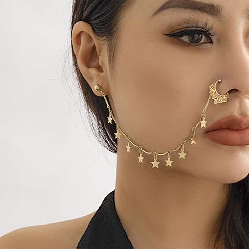 Punk Nose Ring to Ear Non Piercing Tiny Star Fake Nose Ring Dainty Dangle Nose Ring with Chain Bling Nose Chain Face Jewelry for Women in Saudi Arabia
