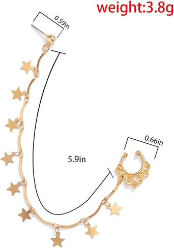 Punk Nose Ring to Ear Non Piercing Tiny Star Fake Nose Ring Dainty Dangle Nose Ring with Chain Bling Nose Chain Face Jewelry for Women in Saudi Arabia