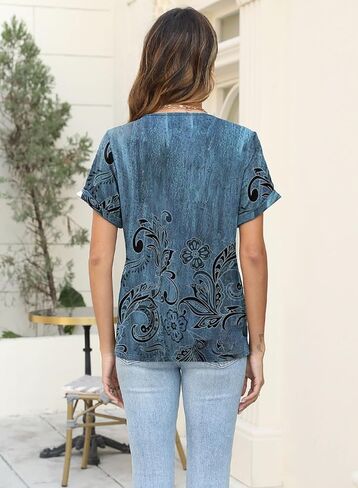 Soesdemo Short Sleeve Shirts for Women V Neck Button Down Floral Soft Boho Womens Blouses Casual Loose Fit Peasant Blouse in Saudi Arabia