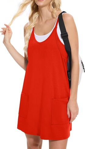 Women Tennis Workout Romper Mini Dress Summer Sleeveless Spaghetti Strap Athletic Sports Dress with Shorts in Saudi Arabia