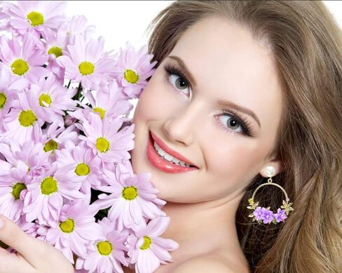 Lakiyoyo Pink Flower Flower أقراط للنساء اللطيفات اللؤلؤة الدائرية للأقراط الخيالية البيان الصيفي المنعش الساحلي الأقراط in Kuwait