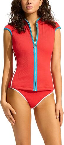 Seafolly Women's Short Cap Sleeve Zip Front Rashguard with Removable Cups in Saudi Arabia