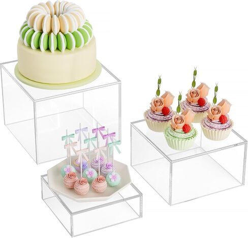 Maxgear 3 PCs Rues Acrylic Buffet ، وقف شاشة الطعام إلى طاولة بوفيه ، وصناديق مكعب الحلوى مع قيعان مجوفة لعرض الطعام ، و 8 "x9" x10 "، واضحة in Kuwait