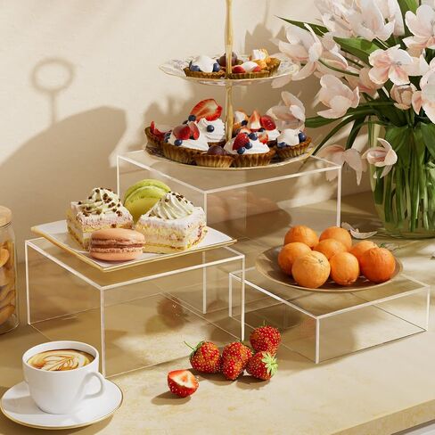 Maxgear 3 PCs Rues Acrylic Buffet ، وقف شاشة الطعام إلى طاولة بوفيه ، وصناديق مكعب الحلوى مع قيعان مجوفة لعرض الطعام ، و 8 "x9" x10 "، واضحة in Kuwait
