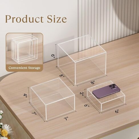 Maxgear 3 PCs Rues Acrylic Buffet ، وقف شاشة الطعام إلى طاولة بوفيه ، وصناديق مكعب الحلوى مع قيعان مجوفة لعرض الطعام ، و 8 "x9" x10 "، واضحة in Kuwait
