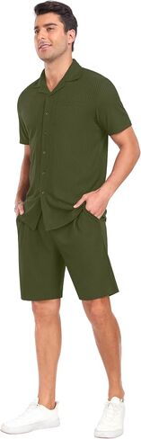 PrinStory Mens Short Sleeve Outfits 2 Piece Summer Beach Button Down Shirts and Shorts Set Tracksuit with Pockets in Saudi Arabia