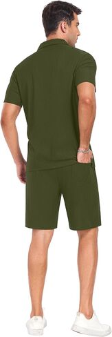 PrinStory Mens Short Sleeve Outfits 2 Piece Summer Beach Button Down Shirts and Shorts Set Tracksuit with Pockets in Saudi Arabia