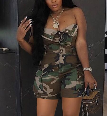Tbahhir Denim Jumpsuit for Women Sexy Sleeveless Cargo Shorts Jean Rompers Button Down One Piece Outfit with Pockets in Saudi Arabia