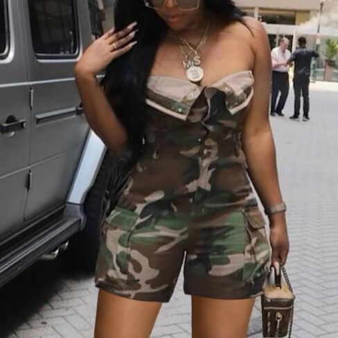 Tbahhir Denim Jumpsuit for Women Sexy Sleeveless Cargo Shorts Jean Rompers Button Down One Piece Outfit with Pockets in Saudi Arabia