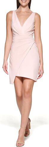 GUESS Womens Pink Stretch Zippered Pleated Asymmetrical Hem Sleeveless Surplice Neckline Short Cocktail Sheath Dress 8 in Kuwait