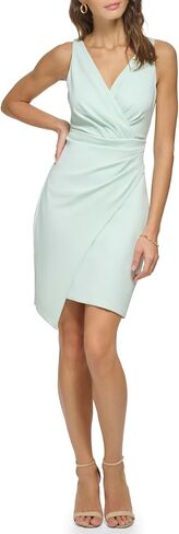 GUESS Womens Pink Stretch Zippered Pleated Asymmetrical Hem Sleeveless Surplice Neckline Short Cocktail Sheath Dress 8 in Kuwait