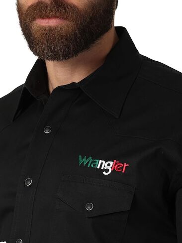 Wrangler Men's Mexico Logo Snap Western Shirt Black Large in Saudi Arabia