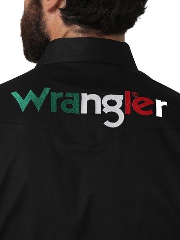 Wrangler Men's Mexico Logo Snap Western Shirt Black Large in Saudi Arabia