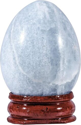 Sportmusies Natural Blue Celestite Stone Egg with Wood Stand, Polished Reiki Stone Egg Figurine Decoration for Home Desk Meditation, 2-2.36 inches in Saudi Arabia
