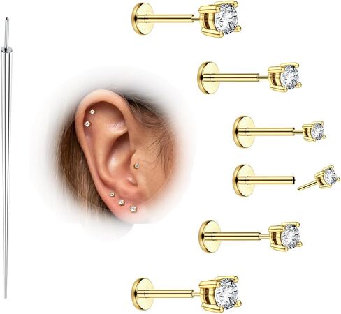 MILACOLATO 20G Threadless Flat Back Earrings Studs Hypoallergenic 316L Surgical Steel Push in Nose Rings 14K Gold Plated Nose Rings Studs Tragus Medusa Monroe Helix Labret Lip Nostril Cartilage Piercing Jewelry in Saudi Arabia