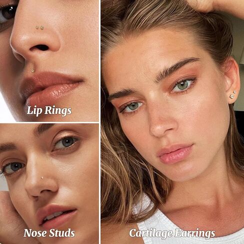 MILACOLATO 20G Threadless Flat Back Earrings Studs Hypoallergenic 316L Surgical Steel Push in Nose Rings 14K Gold Plated Nose Rings Studs Tragus Medusa Monroe Helix Labret Lip Nostril Cartilage Piercing Jewelry in Saudi Arabia