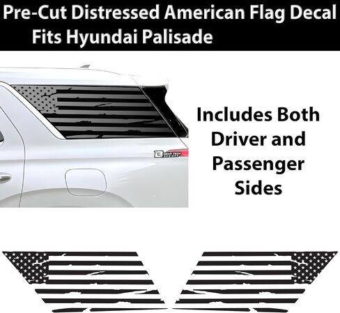 BOGAR TECH DESIGNS Precut Quarter Window American Flag Vinyl Decal Sticker Compatible with Hyundai Palisade 2020-2025, Matte Black in Saudi Arabia