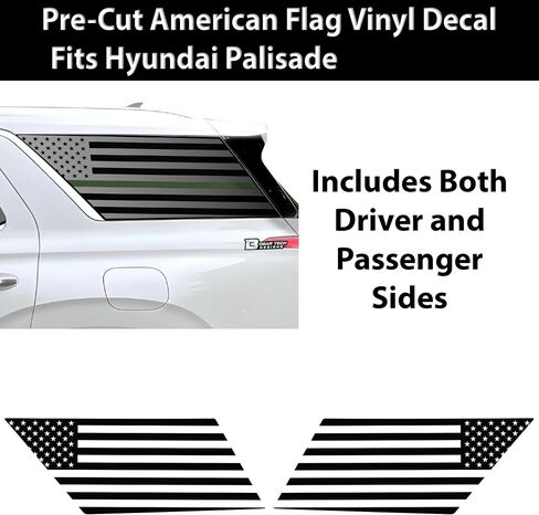 BOGAR TECH DESIGNS Precut Quarter Window American Flag Vinyl Decal Sticker Compatible with Hyundai Palisade 2020-2025, Matte Black in Saudi Arabia