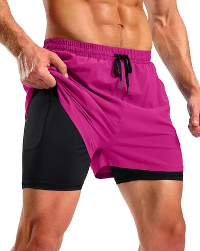 Pudolla Men's 2 in 1 Workout Running Shorts 5" Quick Dry Lined Gym Shorts Athletic with 4 Pockets for Men Tennis Training in Saudi Arabia