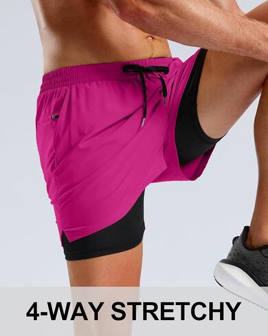 Pudolla Men's 2 in 1 Workout Running Shorts 5" Quick Dry Lined Gym Shorts Athletic with 4 Pockets for Men Tennis Training in Saudi Arabia