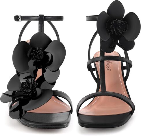 Women's Heel Sandals Flower Ankle Strap Square Open Toe Strappy Orchid Heels Dressy Sexy Wedding Shoes in Saudi Arabia