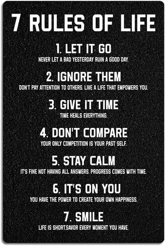 7 Rules of Life Metal poster Inspirational Tin Sign for Teen Bedroom Decor Home Office Bedroom Classroom Cafes Motivational Wall Decor 8x12 Inch in Saudi Arabia