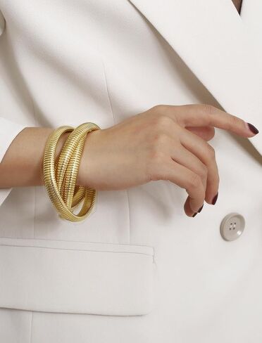 Flexible Wide Wristband Bangle Layered Snake Chain Bracelets Stainless Steel Stretch Bracelet for Women in Saudi Arabia